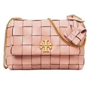 ♦️♦️Rare Tory Burch pink braided Leather Crossbody shoulder handbag